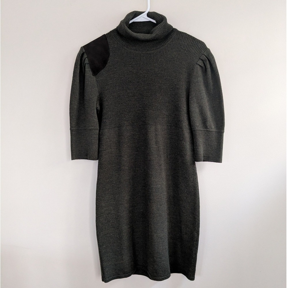 Ralph Lauren Rugby Women's Dark Green Merino Wool Suede Patch Sweater Dress Sz M